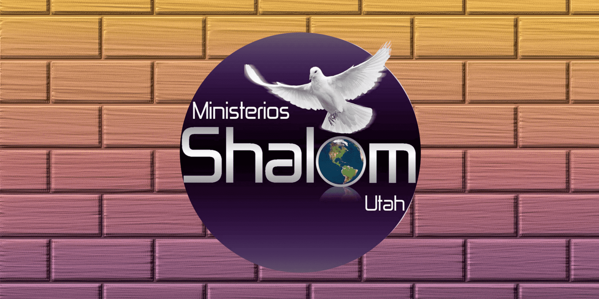 Logo of Ministerios Shalom Utah with a dove and Earth on a gradient brick background.